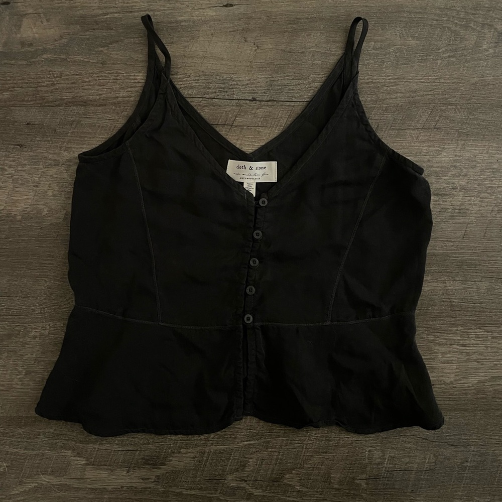 Cloth and Stone by Anthropologie cropped black button up tank top